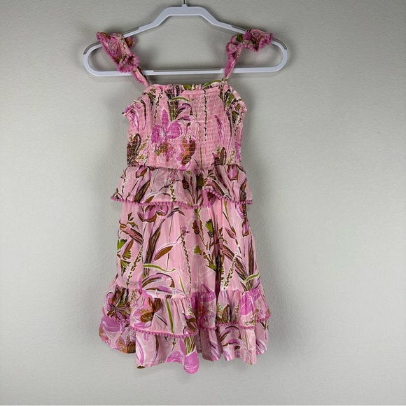 Vineyard Vines Girls Pink Floral Camo Ruffle Tank Tiered Summer Dress Medium - Picture 1 of 5